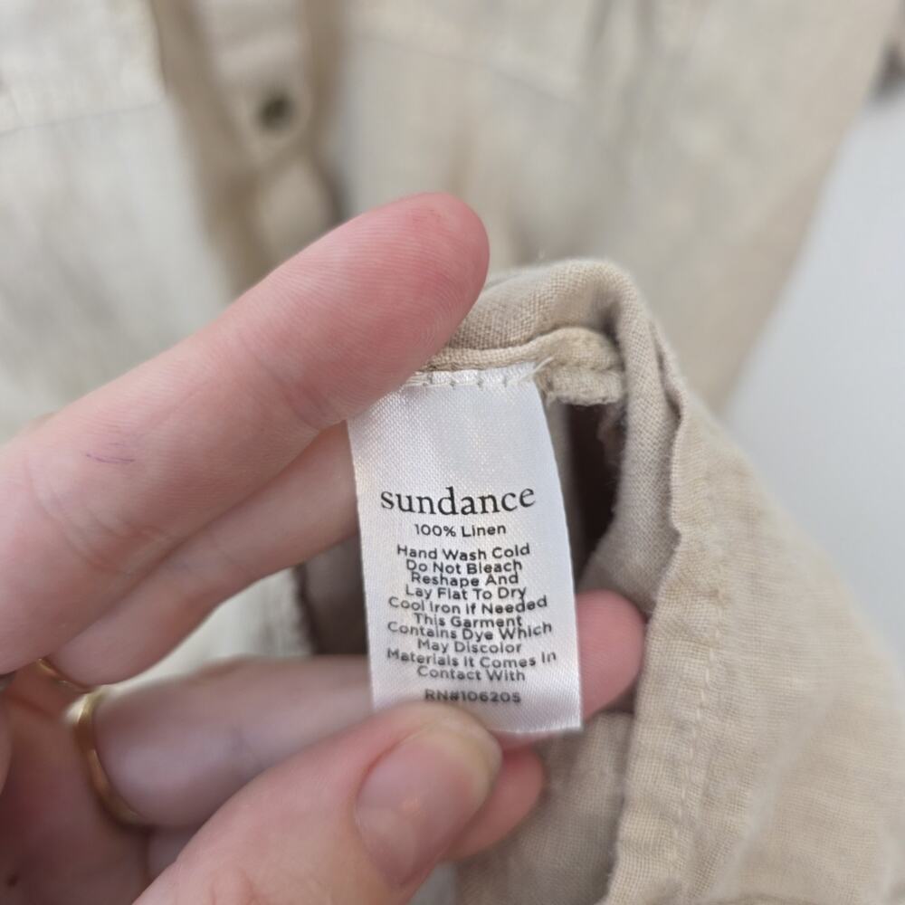 Sundance‎ Tan 100% Linen Safari Outdoor Button Up Harper Mini Shirt Dress Size S - Picture 7 of 9